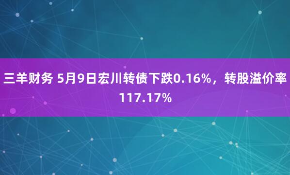 三羊财务 5月9日宏川转债下跌0.16%，转股溢价率117.17%