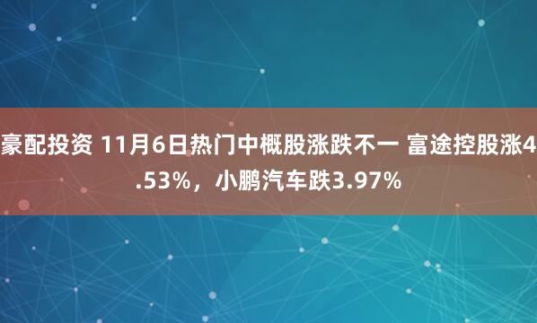 豪配投资 11月6日热门中概股涨跌不一 富途控股涨4.53%，小鹏汽车跌3.97%